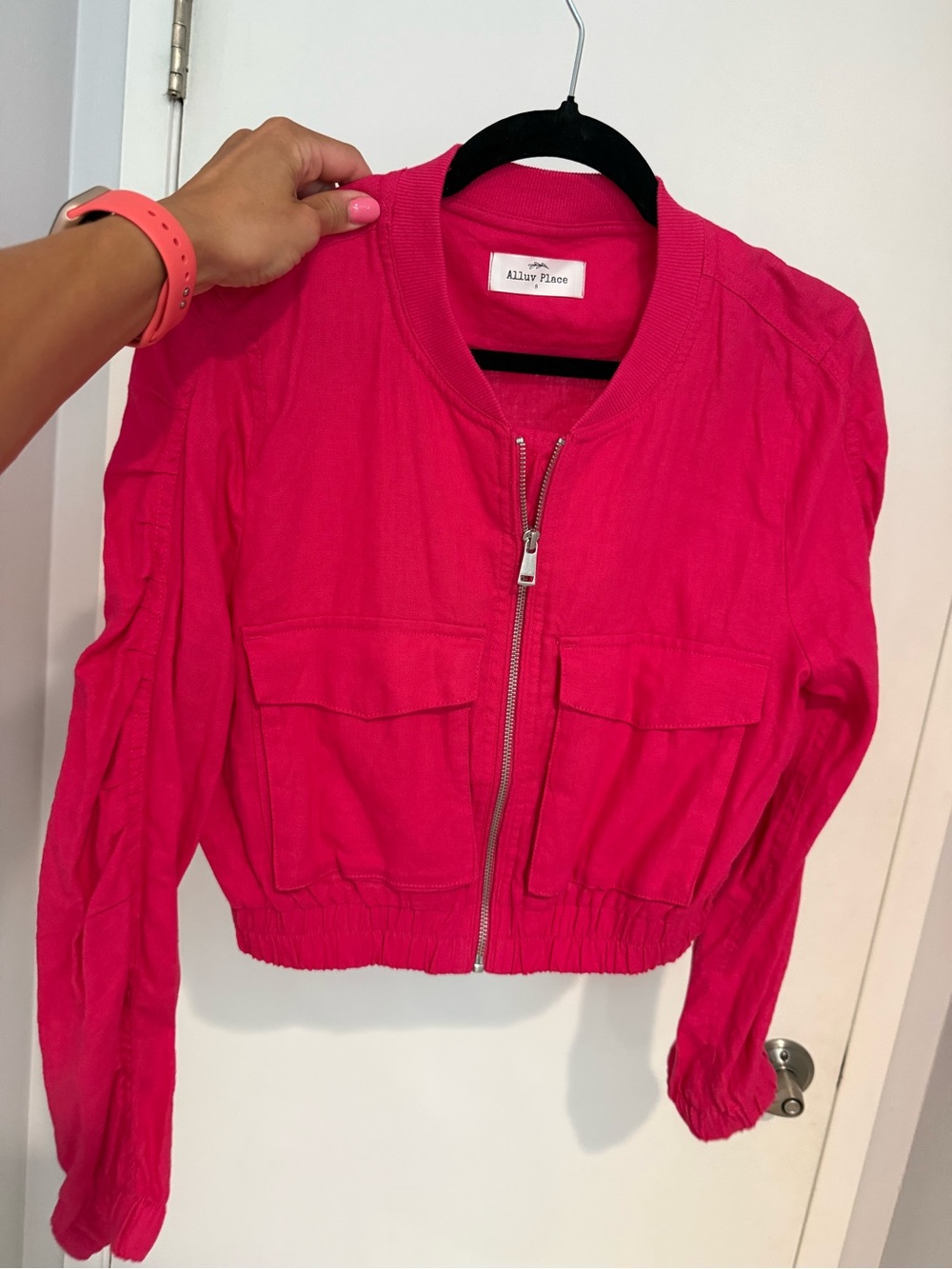 Hot Pink linen Bomber Jacket